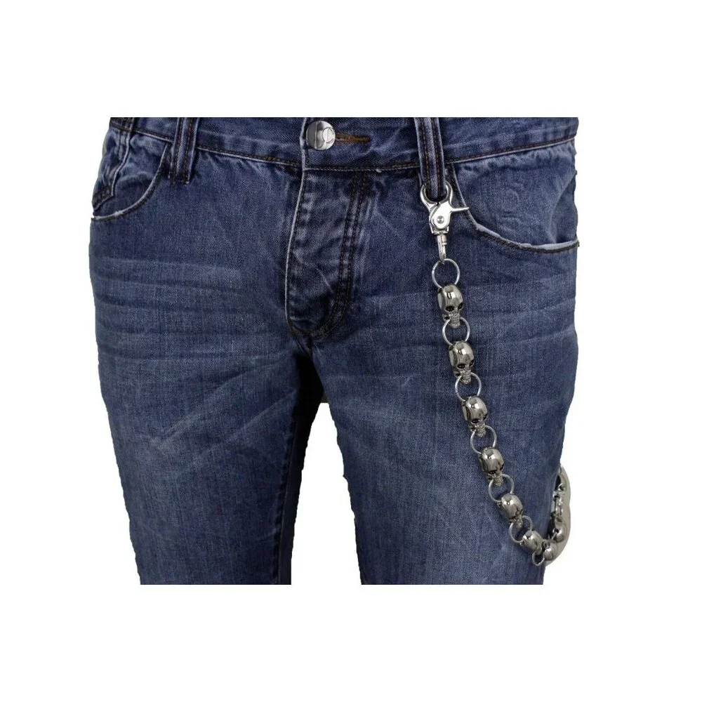 New Men Women Silver Key Wallet Chain Ring Long Skeleton Skull Charms Punk Rock